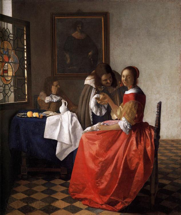 VERMEER VAN DELFT, Jan A Lady and Two Gentlemen t Germany oil painting art